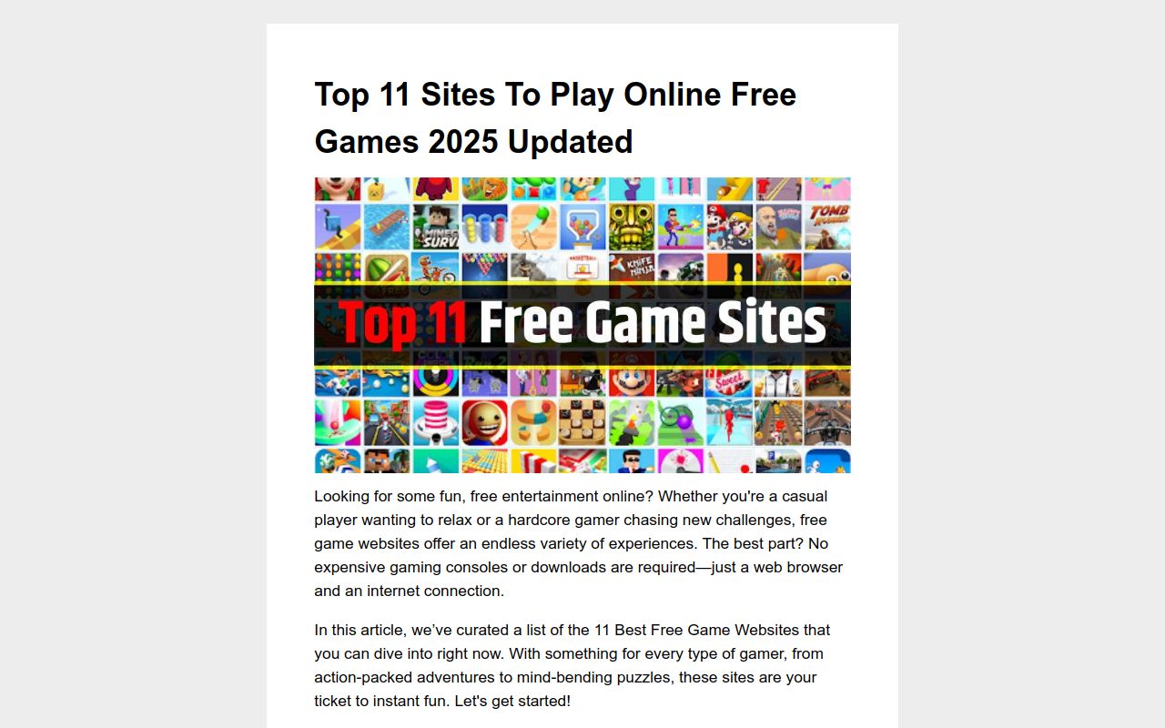 Top 11 Sites To Play Online Free Games 2025 Updated Card 